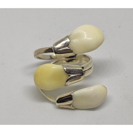 ANILLO TRIPLE DE DIENTE CIERVA EN PLATA